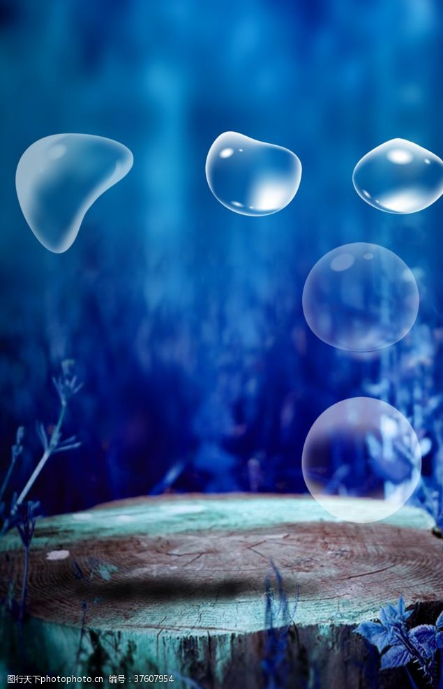 海底水珠深海蓝色水泡背景素材