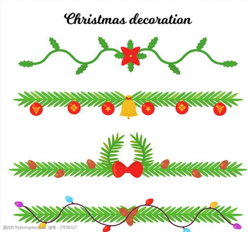 彩绘物件圣诞松枝装饰物矢量素材