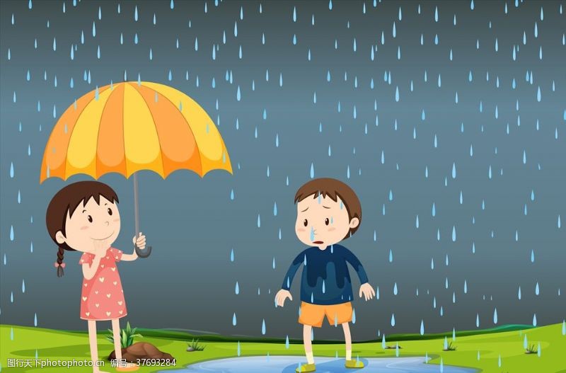 下雨快乐卡通儿童