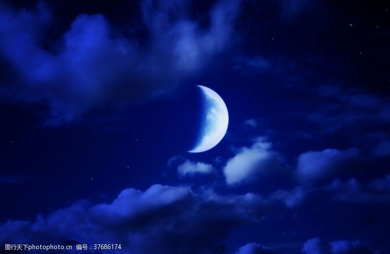 黑色背景蓝色星空月亮