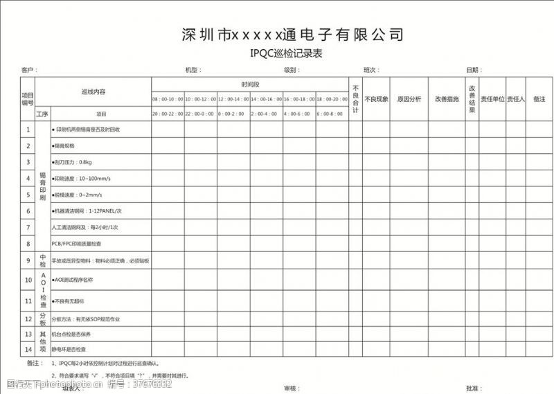 印刷厂巡检记录表