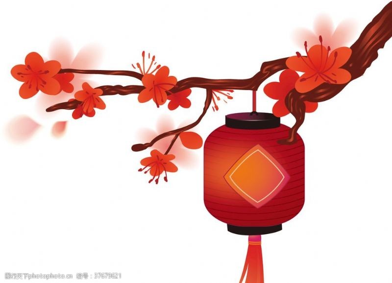 端午节矢量素材中国风传统复古水墨树枝灯笼矢量