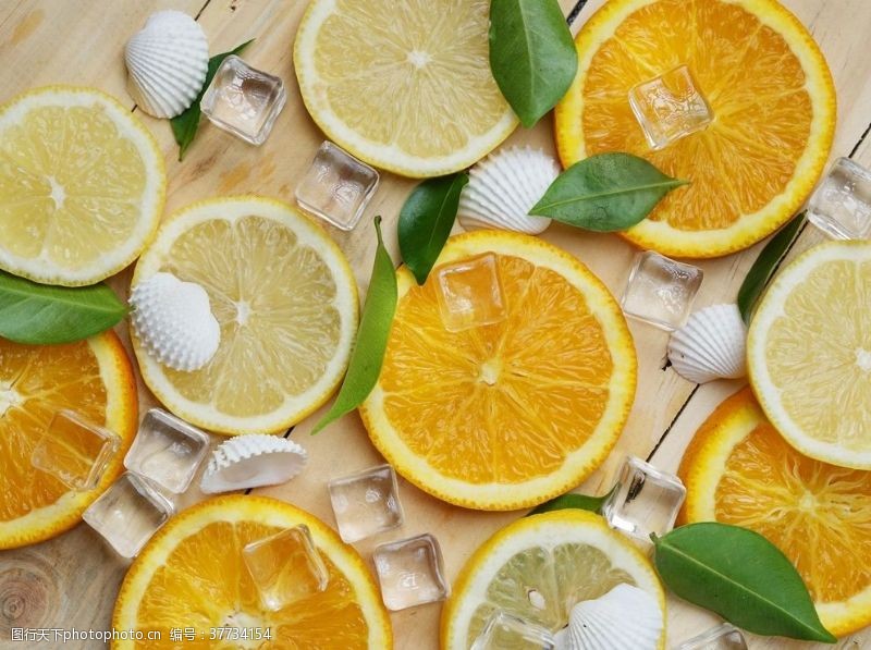 柑橘背景冰镇柠檬片