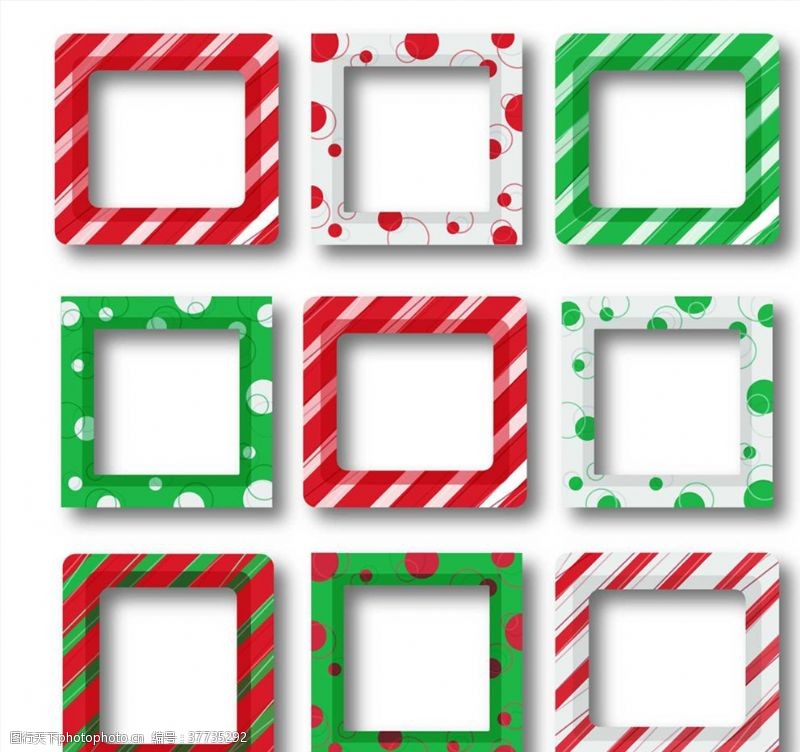 简单欧式边框彩色圣诞花纹照片边框矢量图