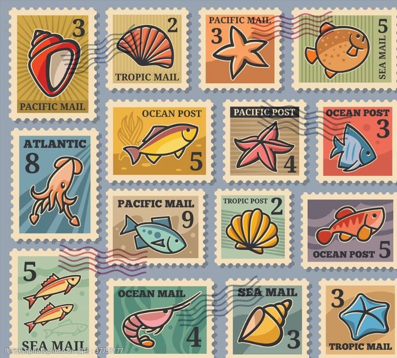 复古旅游邮票卡通邮票