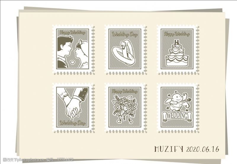 手绘邮票6款入婚礼主题邮票