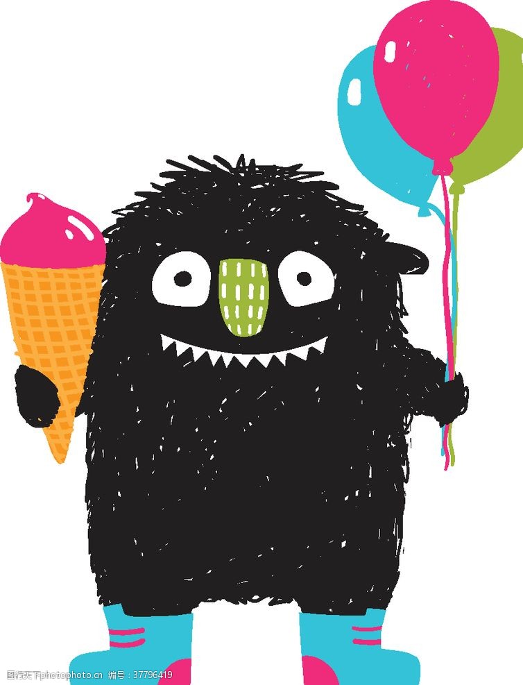 冰淇淋插画卡通黑色怪兽