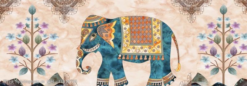 骑大象创意国潮装饰画