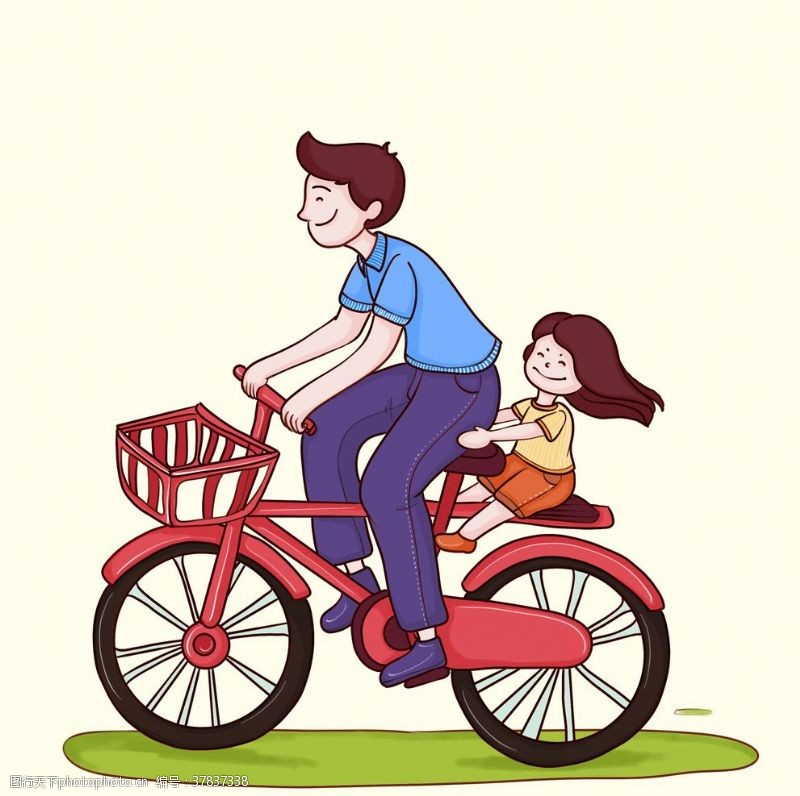 骑车的父女骑自行车的父女人物手绘插画
