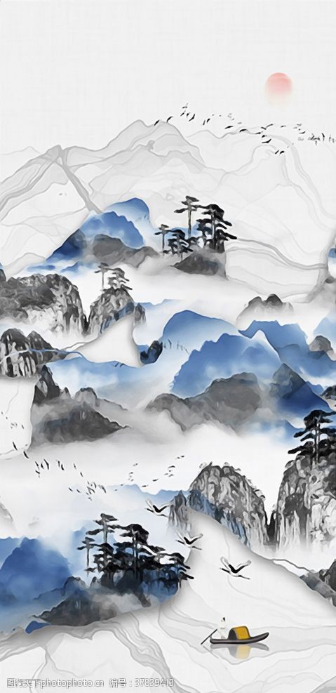 立体烤瓷画新中式山水装饰画