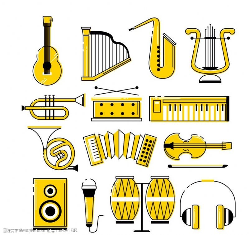 手风琴黄色乐器设计矢量素材