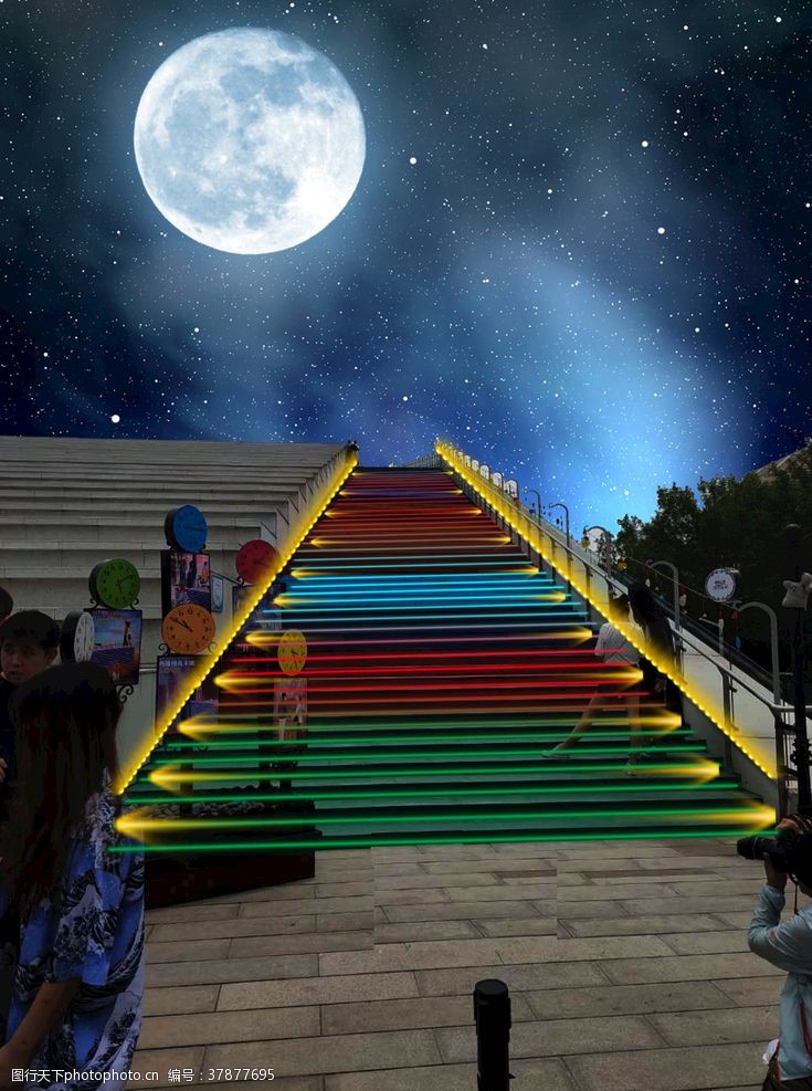 虚拟现实楼梯亮化大楼效果图