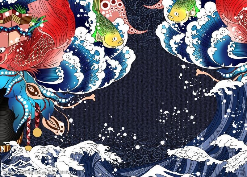 日式浮世绘传统插画卡通背景素材