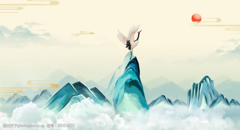 山水国风传统插画卡通背景素材