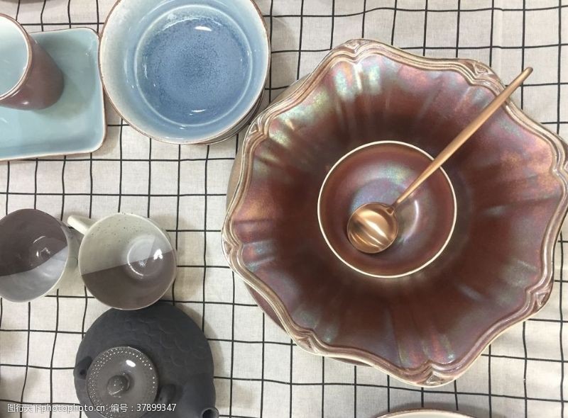 美术背景陶瓷餐具茶具