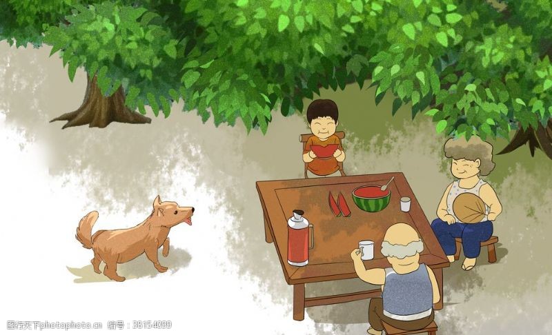 分类夏季聚会吃西瓜插画卡通背景