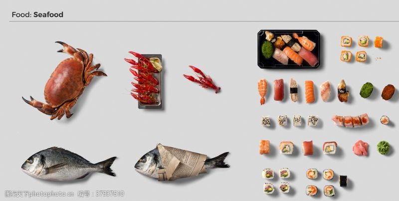日本料理菜单各种海鲜鱼类素材