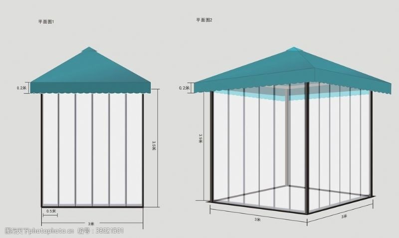 亭子平面图广告亭立体图