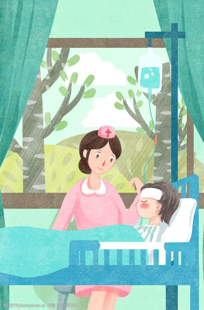 护士节人物插画卡通背景素材