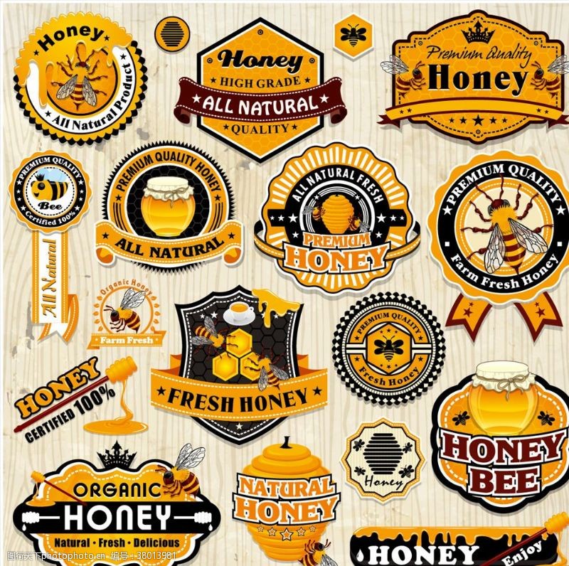 创意蜂蜜标志标签集合