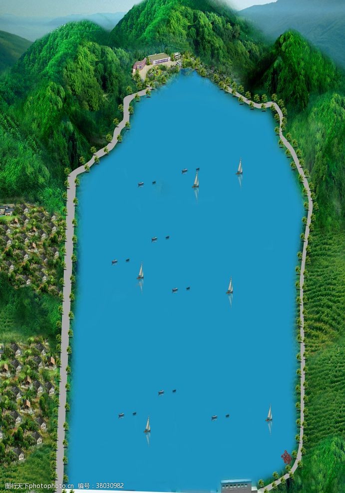 景观规划设计水库效果图