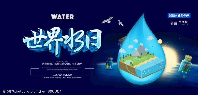 water加强水资源保护宣传海报