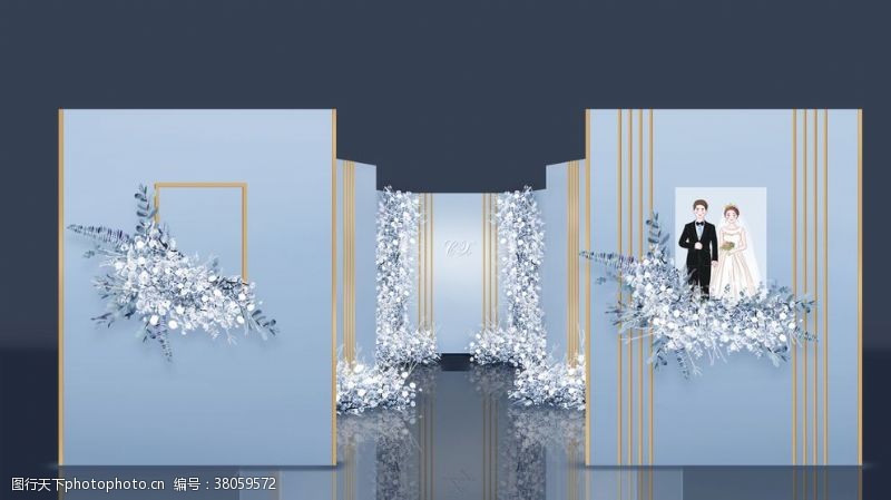 婚礼设计图浅蓝色迎宾区婚礼手绘效果图