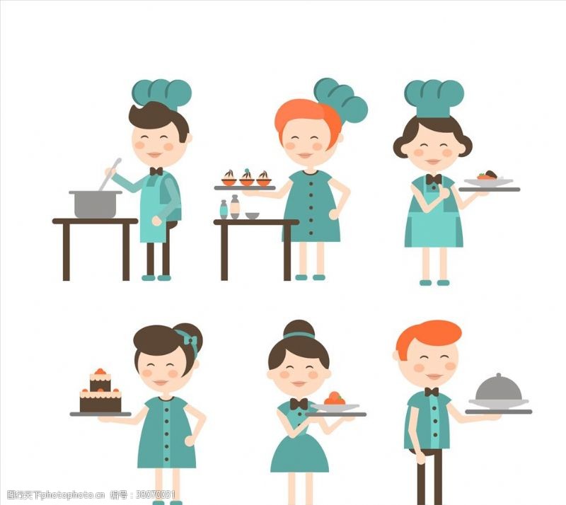 餐厅服务员厨师和女服务员卡通