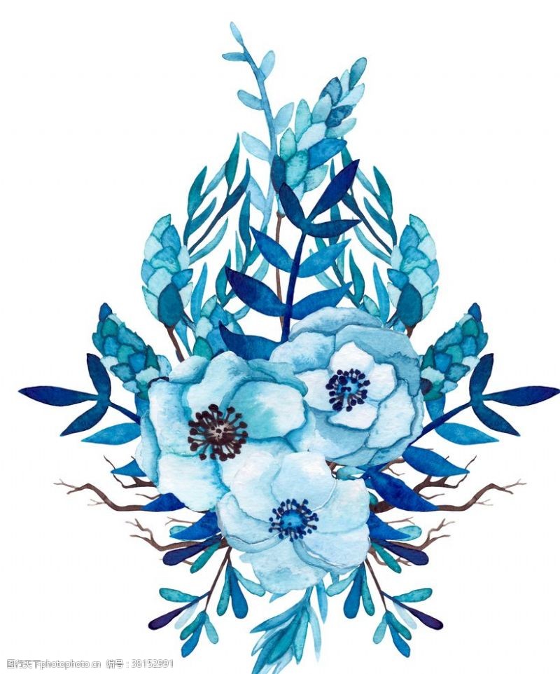 卡通盆景手绘蓝色花草花朵