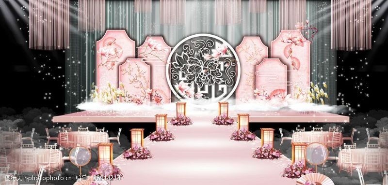 迎宾区粉色主题婚礼场景图片