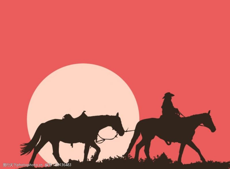 骑马插画男子和马匹