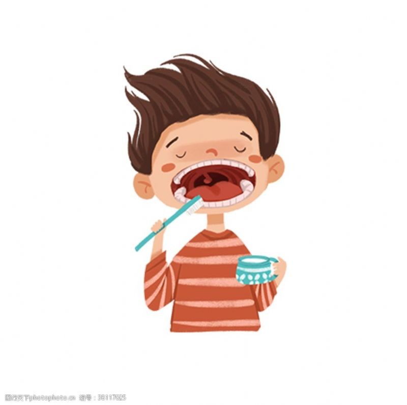 小男孩刷牙