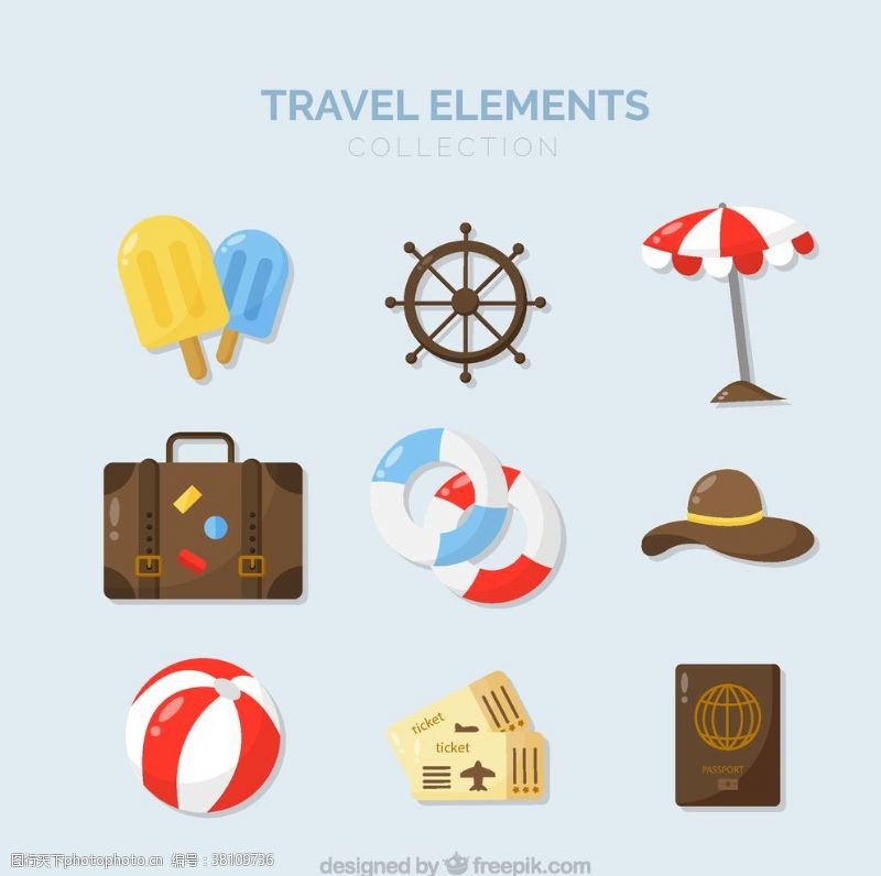 9款彩色旅游元素图标矢量素材