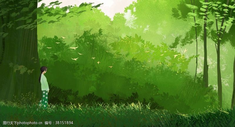 分类森林人物夏季清新插画卡通素材