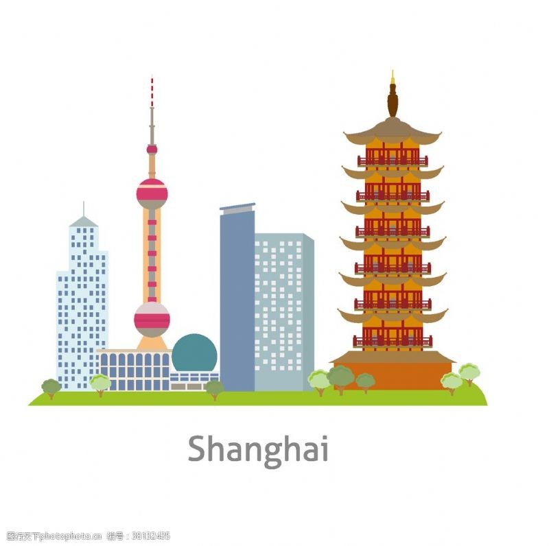 潮玩上海旅游景点设计素材