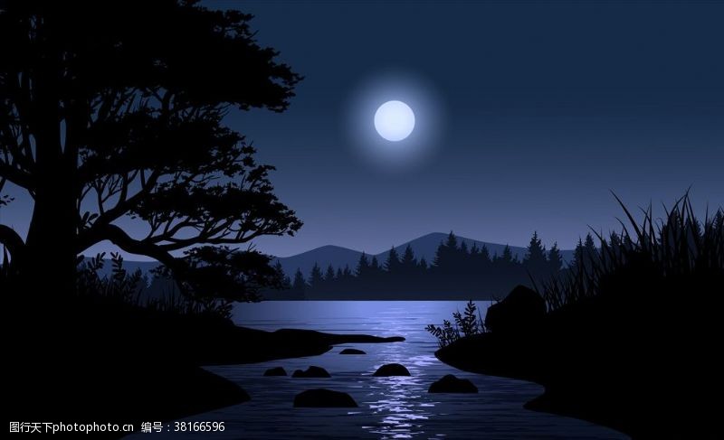 卡通月亮月夜美景