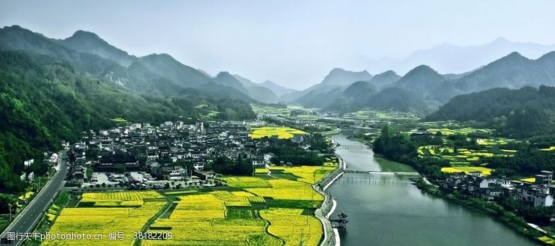 城市风景照片安徽省宣城市绩溪龙川景区油菜花