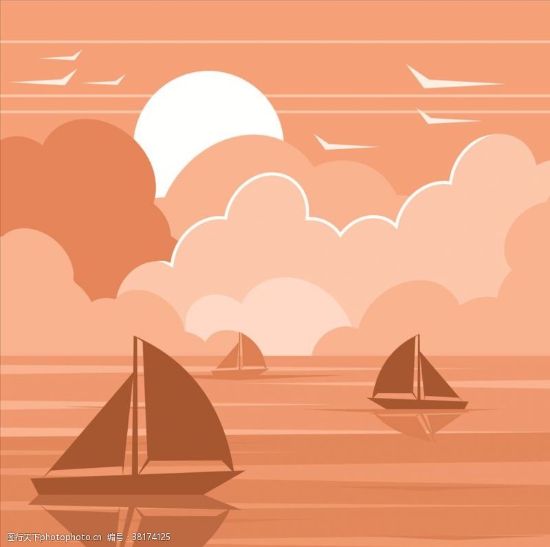 夕阳下的帆船夕阳下的小船