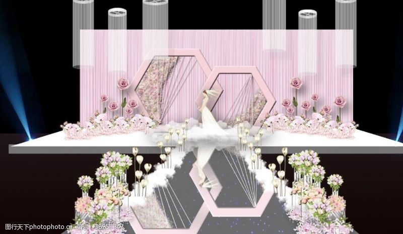 粉色系婚礼粉色舞台效果图