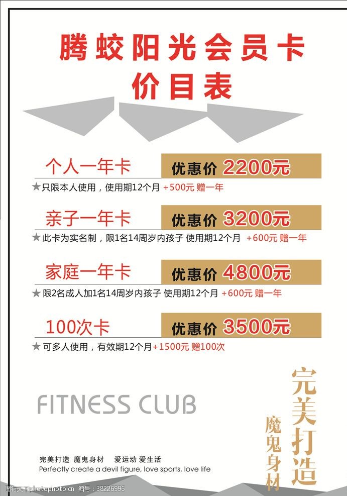 肌肉训练健身价目表