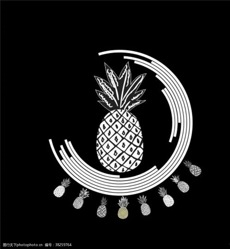 黑白涂鸦线条图案菠萝