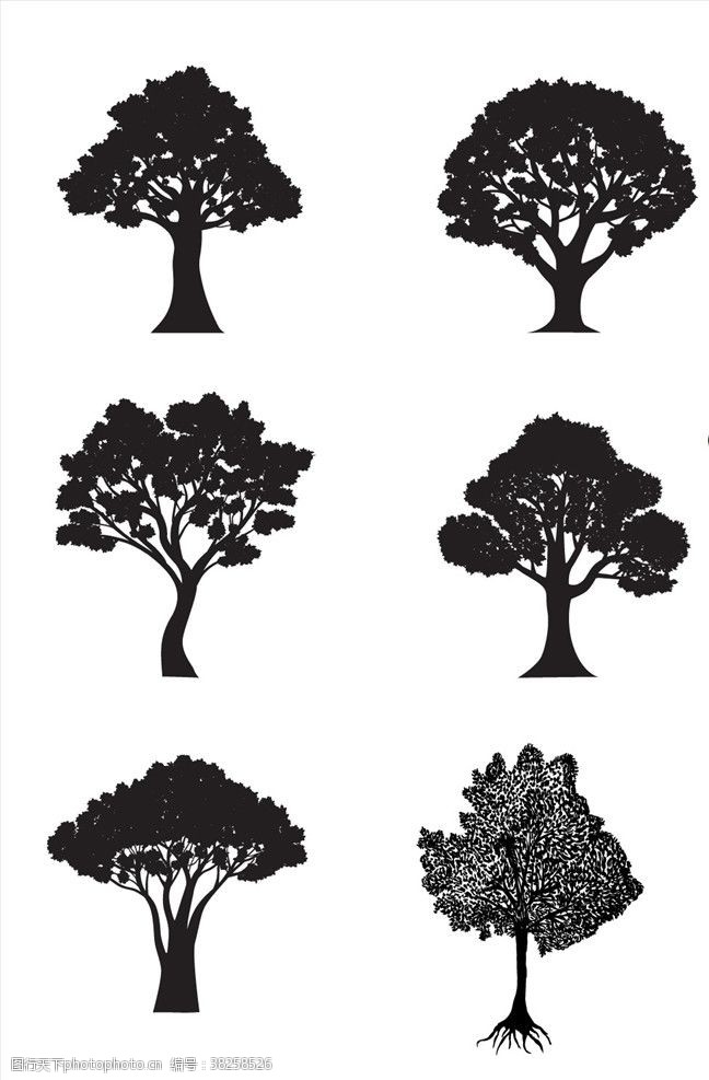 植物剪影卡通树木剪影素材