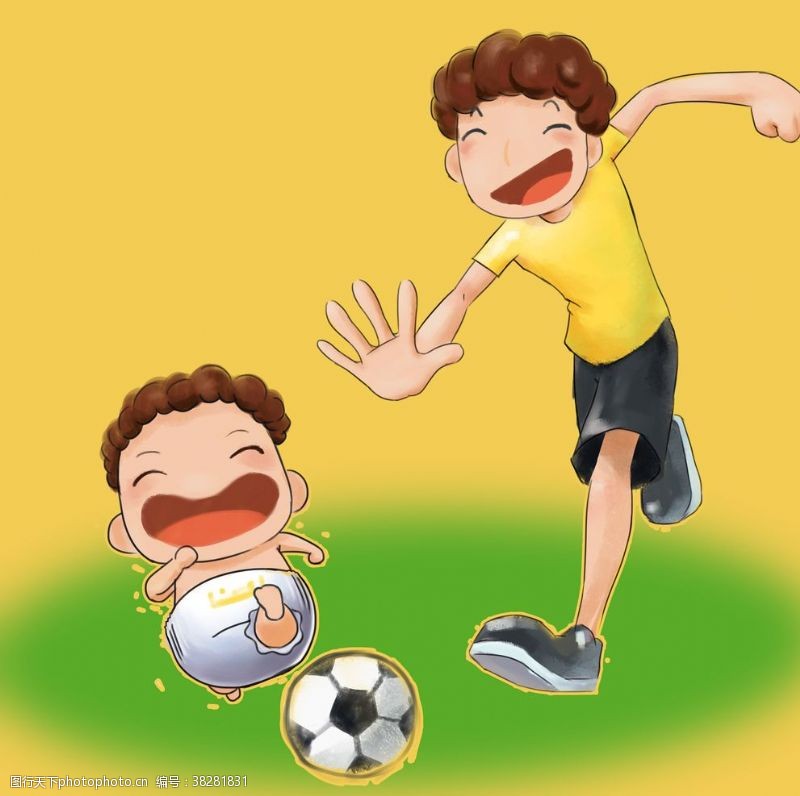 足球创意父子足球卡通男孩爸爸