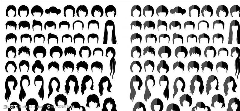 发型护理各种男女生发型矢量剪影合集