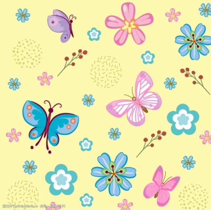 四色蝴蝶花朵图稿
