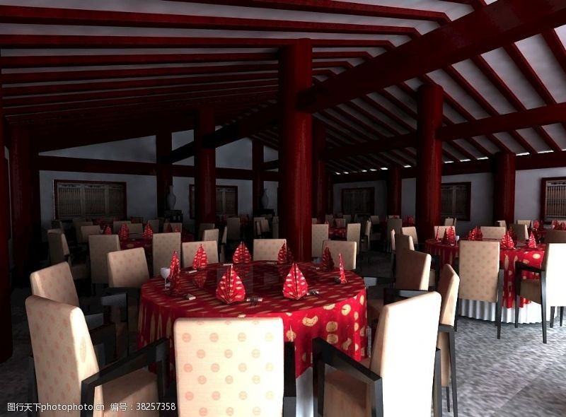 餐厅3d效果图中式餐厅大堂