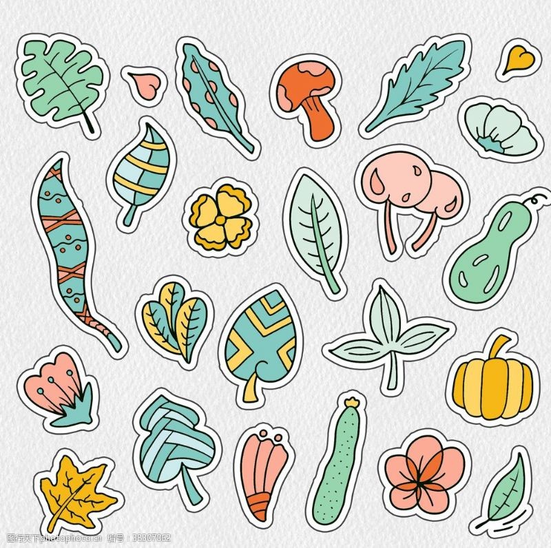 手账素材手绘植物可爱卡通贴纸