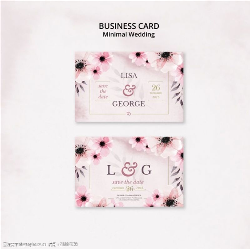免费名片设计模板粉色花边婚礼卡PSD分层素材