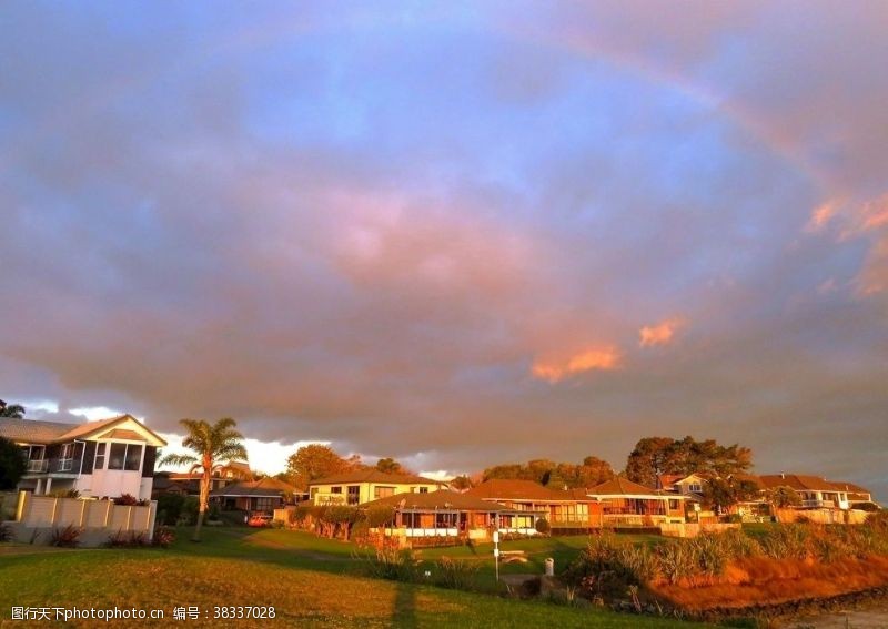 新西兰海滨风光海滨小镇夕阳风景
