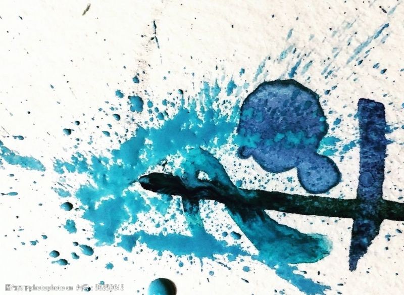 浅青色人物创意水彩水墨画背景片